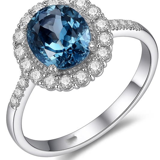 Anillo Topacio Azul Londres – cobre bañado en plata, elegante y brillante MK26