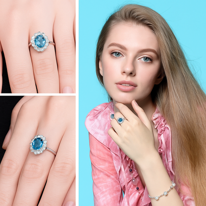 Anillo Topacio Azul Londres – cobre bañado en plata, elegante y brillante MK26